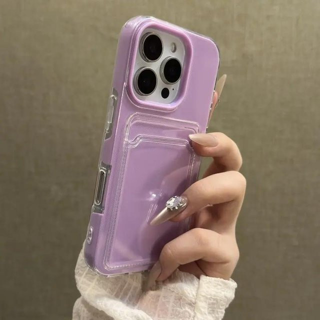 Just Texture Kartenfachhalter Handyhülle für iPhone 17 Air 16 Pro Max 15 Plus 14 13 12 11 Brieftasche 2 in 1 Stoßfeste Schutzhülle Transparent Violett - Bild 1