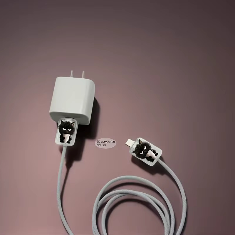 2 Stück schwarze Katze 2D-Kabelschutz für USB-C und Apple-Ladekabel aus bruchsicherem Kunststoff in Schwarz - Bild 5