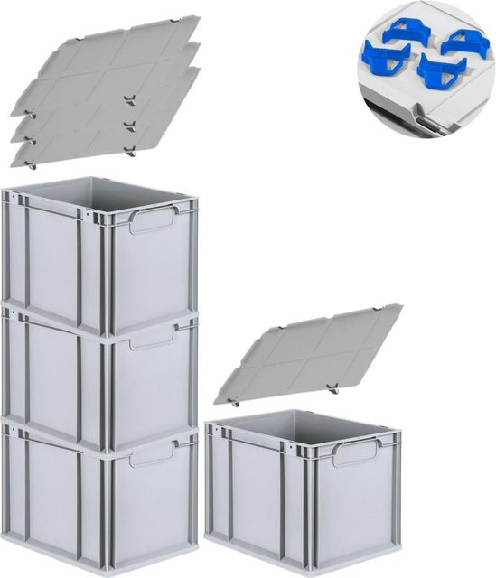 PROREGAL Spar Set 4x Eurobox Nextgen Economy mit Auflagedeckel und Schiebeschnappverschlüssen, Blau, H x B x T: 32 x 30 x 40 cm, 30 Liter - Bild 1