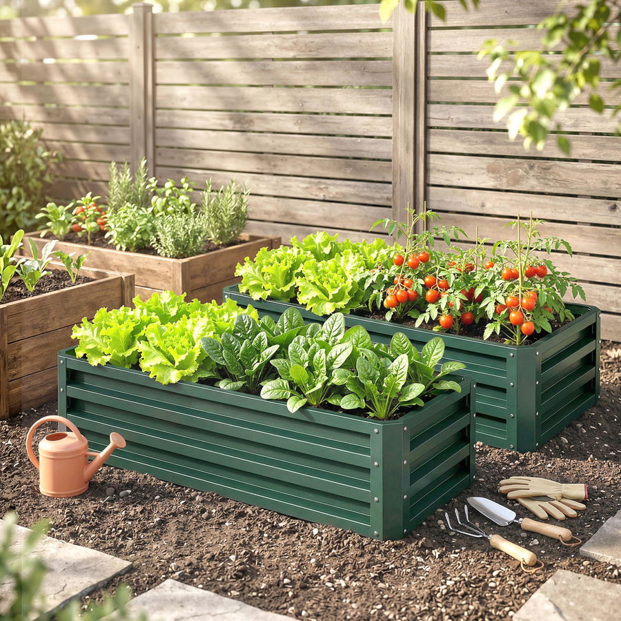 Outsunny 2er-Set Hochbeet aus verzinktem Stahl für Garten und Terrasse, B/T/H: 110 x 50 x 30 cm - Bild 2
