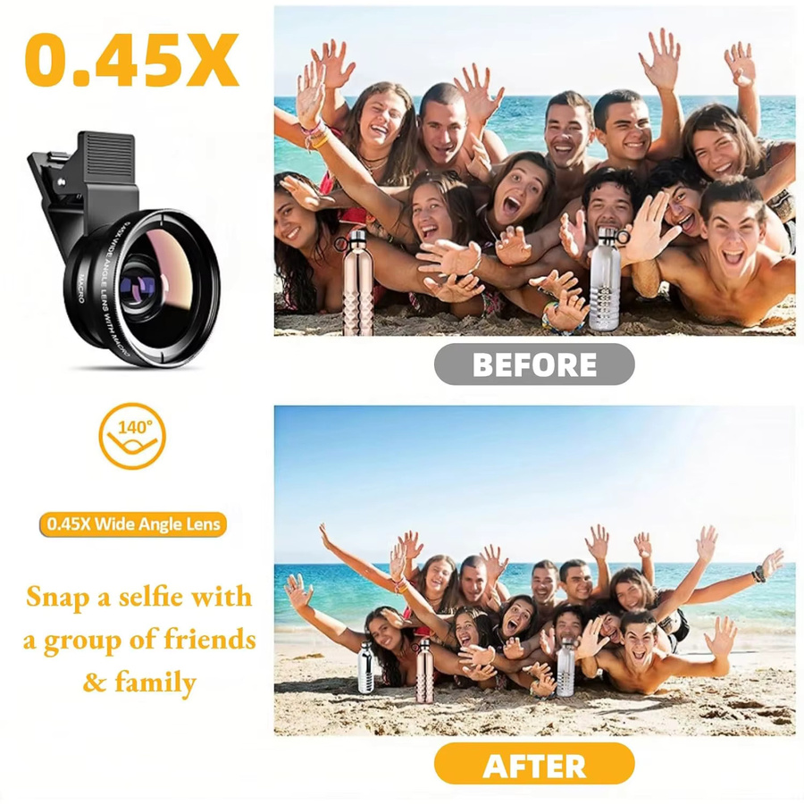 2-in-1 Clip-on Kamera-Objektiv-Kit mit 12,5x Makro und 0,45x Weitwinkel für iPhone, Samsung, Google und Xiaomi in Schwarz - Bild 2
