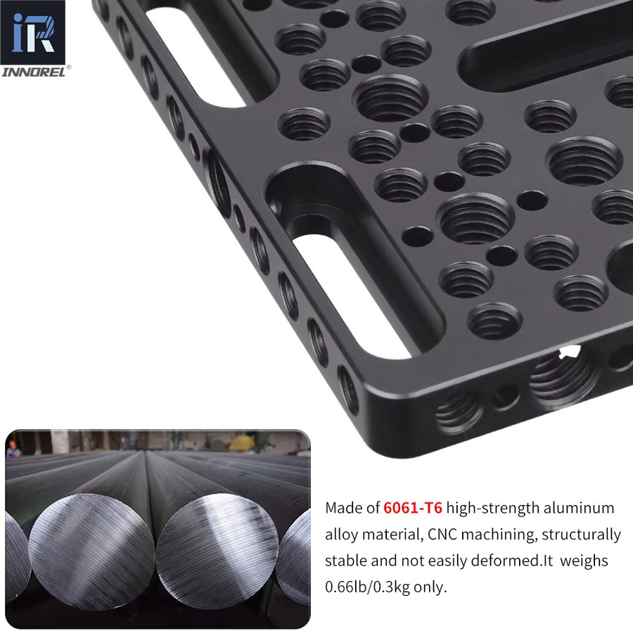 INNOREL CP10 Multifunktionale Käseplatte in Schwarz mit integrierten ARRI-Positionierungslöchern für Kamera und Stativ - Bild 6