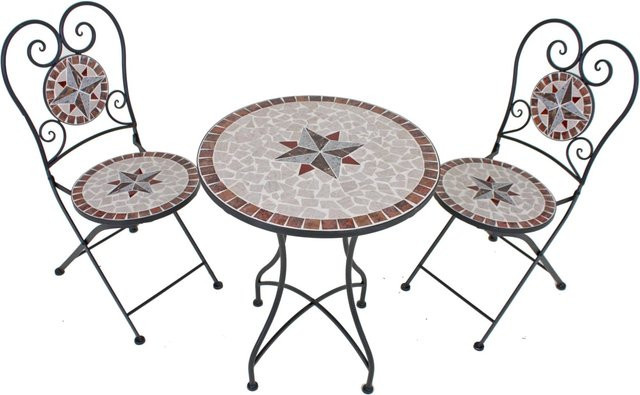 DELUKE Balkonmöbel-Set ROBERT 3-tlg. aus Eisen mit Mosaik-Keramik in Hellgrau - Bild 1