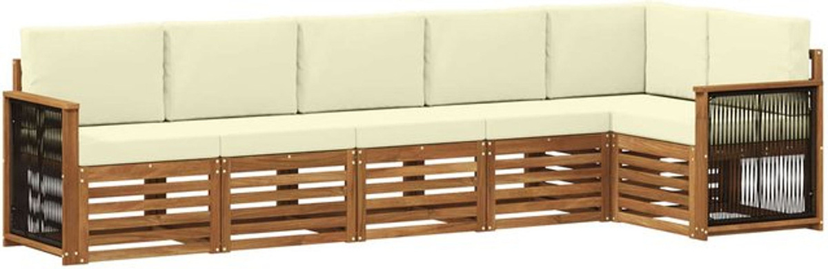 vidaXL Ecksofa Set mit 5 Kissen in Natur und Beige aus Akazie und Polyester im modernen minimalistischen Design - Bild 1