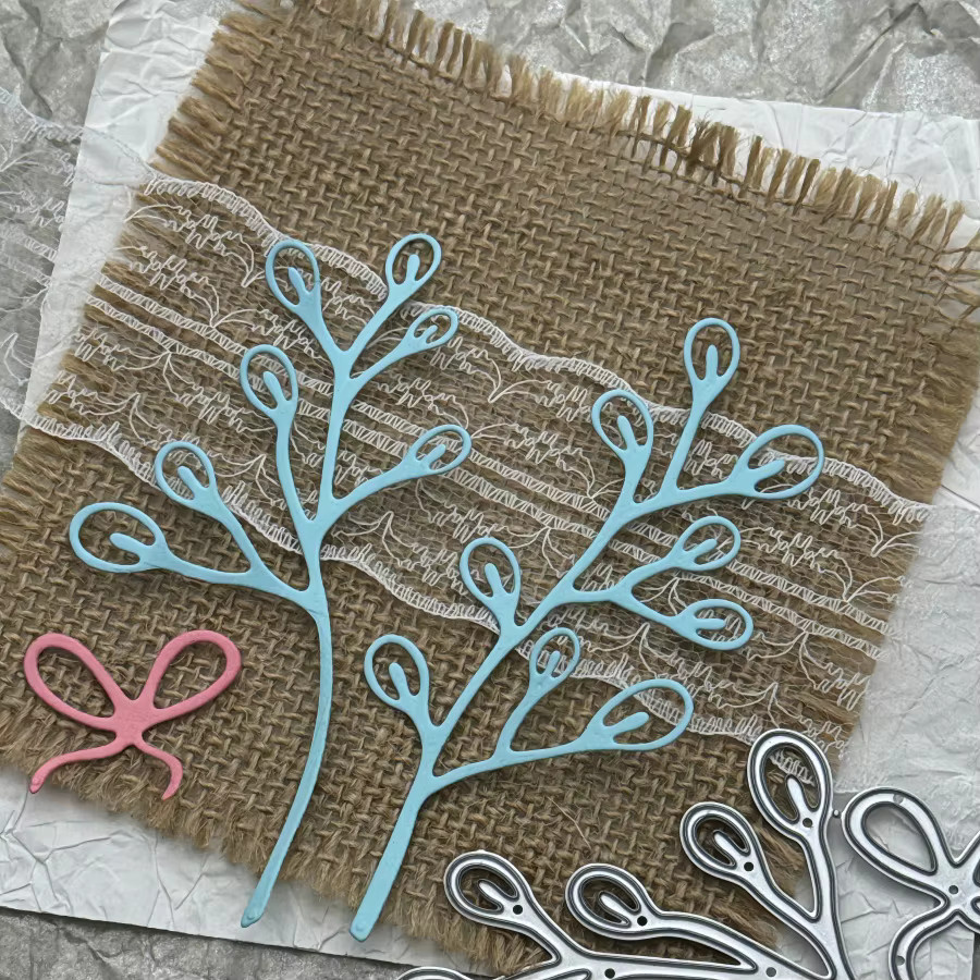 Metall-Stanzformen Botanischer Zweig und Schleife in Silber für DIY-Scrapbooking und Kartenherstellung - Bild 2