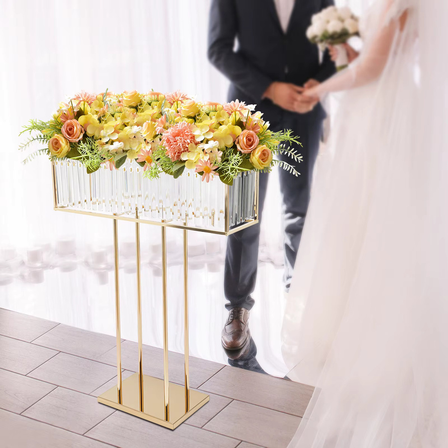 Bymaocar Kristall-Blumenständer Gold für Hochzeits-Tischdekoration und Fotobox, Metall - Bild 2