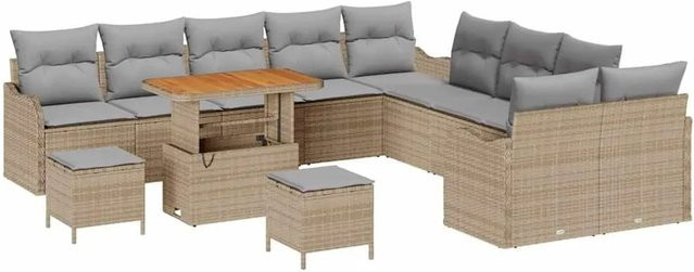 vidaXL Garten-Sofa-Set 13-tlg. mit Kissen in Beige und Hellgrau, modernes Loungemöbel-Set mit Stauraumfunktion und UV-beständigem Polyester - Bild 1