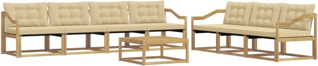 vidaXL Outdoor-Sofagarnitur 8-teilig aus Akazienholz mit Textilene und Polstern in Weiß und Beige - Bild 1