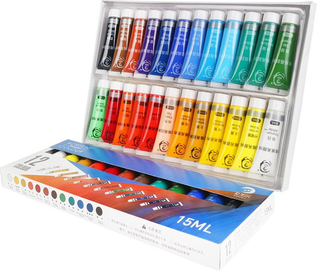 Acrylfarben-Set in Multicolour mit 12 oder 24 Farben, 15 ml pro Tube, ungiftiges Malzubehör für Anfänger und professionelle Künstler - Bild 1