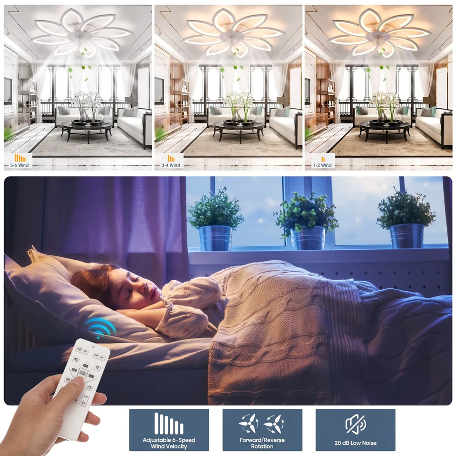 Oyajia Deckenventilator mit RGBW dimmbarer LED-Beleuchtung und Fernbedienung in Weiß, 72W modern Design für Wohnzimmer und Schlafzimmer - Bild 5