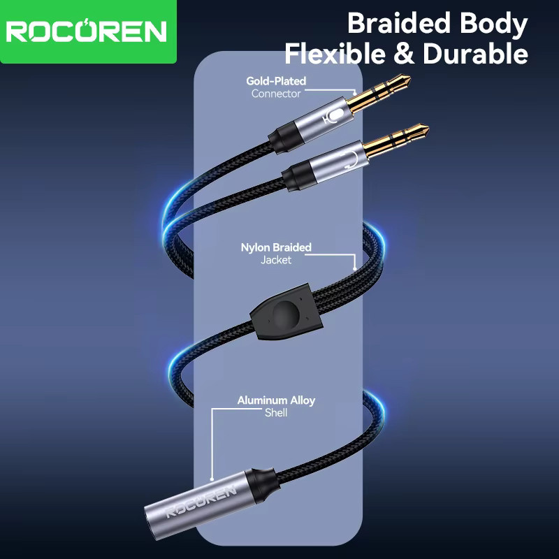 Rocoren 3,5-mm-Klinken-Audio-Splitter-Kabel 2-Wege-Aux-Adapter für Kopfhörer und Telefon, Desktop und PS4 - Bild 3
