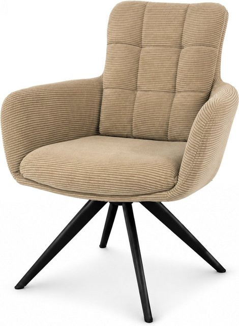 Armlehnstuhl Rebel von Niehoff Sitzmöbel aus Cord in Taupe mit Metallgestell - Bild 1