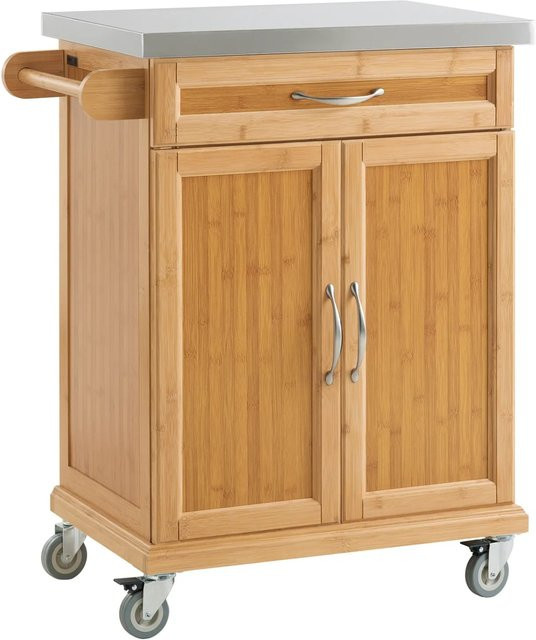 SoBuy Küchenwagen aus Bambus mit Edelstahltop in Braun, Servierwagen FKW13-N, B/T/H: 66 x 46 x 90 cm - Bild 1
