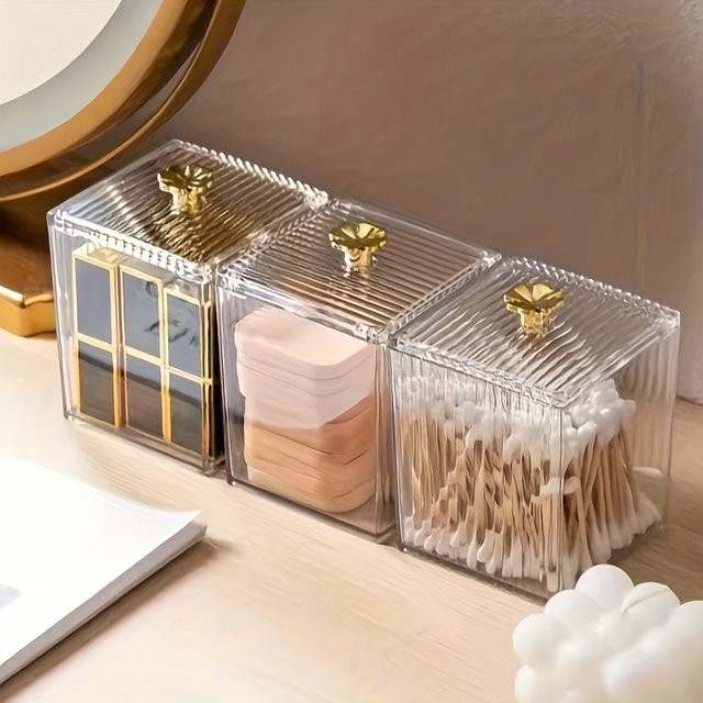 Transparenter Make-up-Organizer aus Acryl mit goldenen Griffen, staubdichte Schmuckbox und Desktop-Aufbewahrungsbox für Kosmetik und Schönheitswerkzeuge - Bild 1