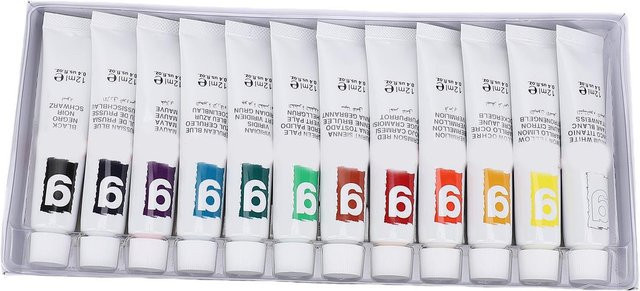 Shoemst Aquarellfarben-Set mit 12 flüssigen Gouache-Farben in Tuben, 12 x 12 ml, Multicolor und Weiß - Bild 1