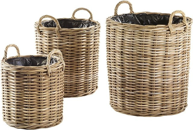 Kobolo Pflanzkorb Rattanübertopf in Grau und Braun mit Folie für deine Zimmerpflanzen - Bild 1