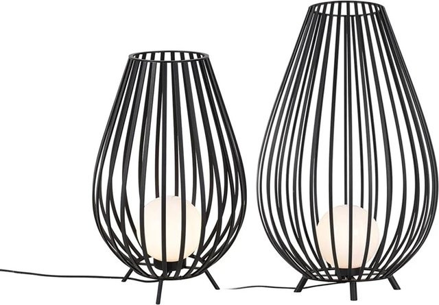 QAZQA Angela Stehlampen Set Schwarz mit Opalglas, dimmbar, E27, Höhe: 110 cm und 70 cm - Bild 1
