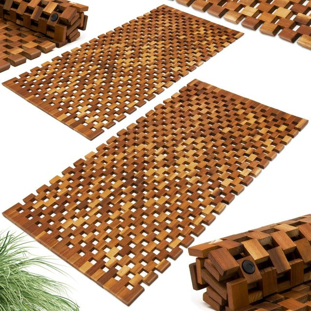 Casaria 2er-Set Badematten aus Akazie mit Mosaik in Braun - Bild 1