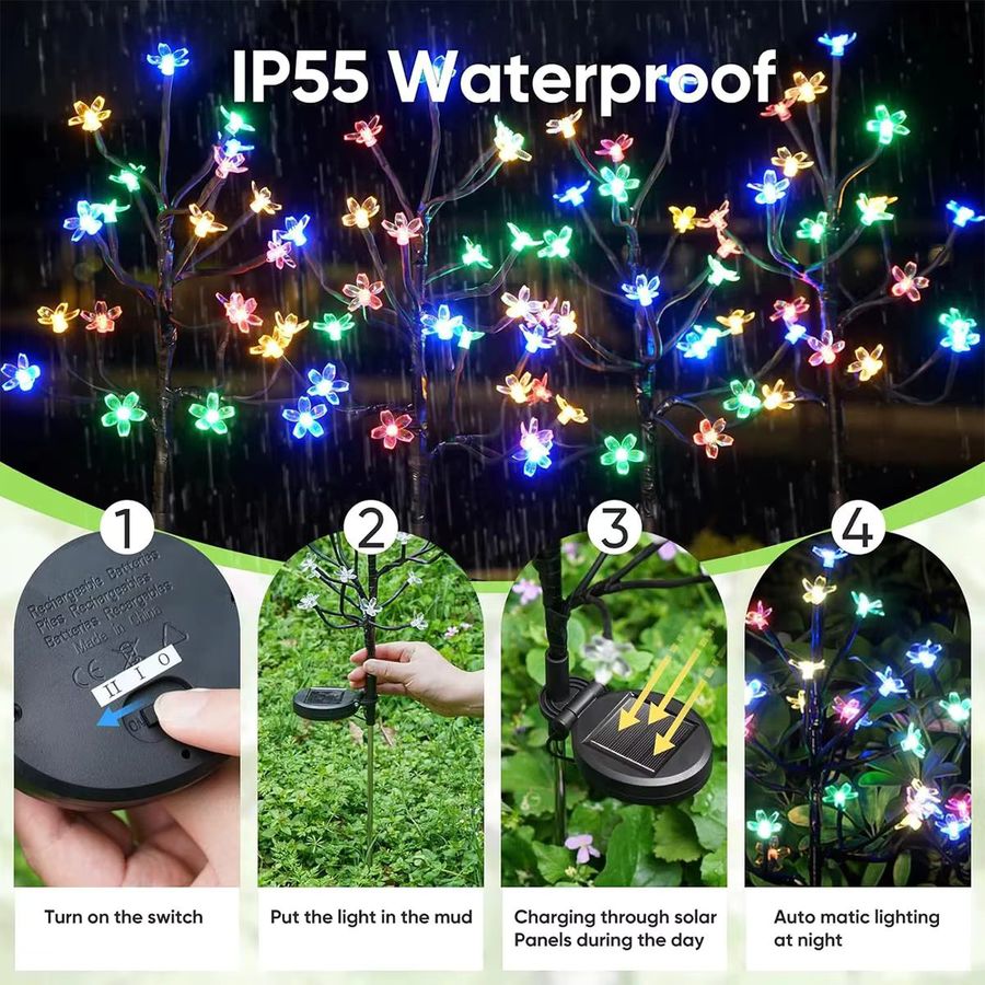 YORYZENG Solar Kirschblüte Bodenlampe LED wasserdichte Gartenbeleuchtung für Pfad und Landschaft als Outdoor Atmosphäre Licht - Bild 4