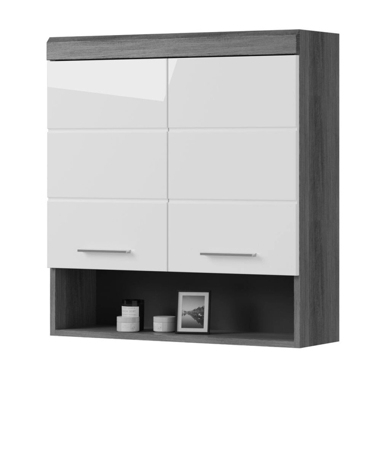 Badezimmer Hängeschrank Shawn von Inn.Furn in Weiß Hochglanz und Grau, B: 74 cm, H: 79 cm - Bild 1