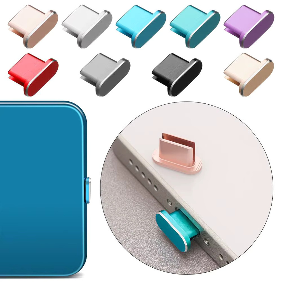Anti-Staub Metall Stecker Ladegerät Dock Stopper für Micro USB, Typ C und iPhone in Schwarz und Multicolour - Bild 4