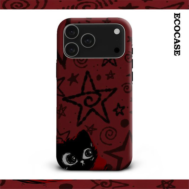 Starred Cat in Red Handyhülle für Apple iPhone 17 16 15 14 13 12 11 Pro Max Plus mit doppelschichtiger Rückseite, Rot - Bild 1