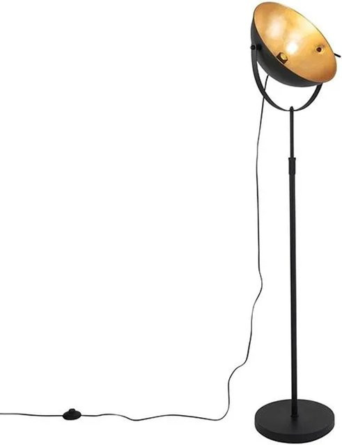 QAZQA Magnax Stehlampe aus Stahl in Schwarz und Gold, höhenverstellbar, E27, Industriestil - Bild 1