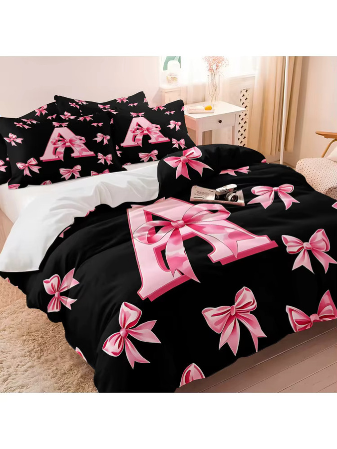 2/3-teiliges Bettwäsche-Set mit rosa Schleife und Initialen A-Z in Pink und Schwarz für Mädchen und Frauen - Bild 7
