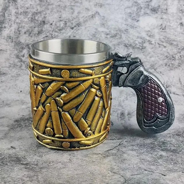 Edelstahl Bierbecher im Bullet Shell Design mit Kugelmuster in Gelb - Bild 1