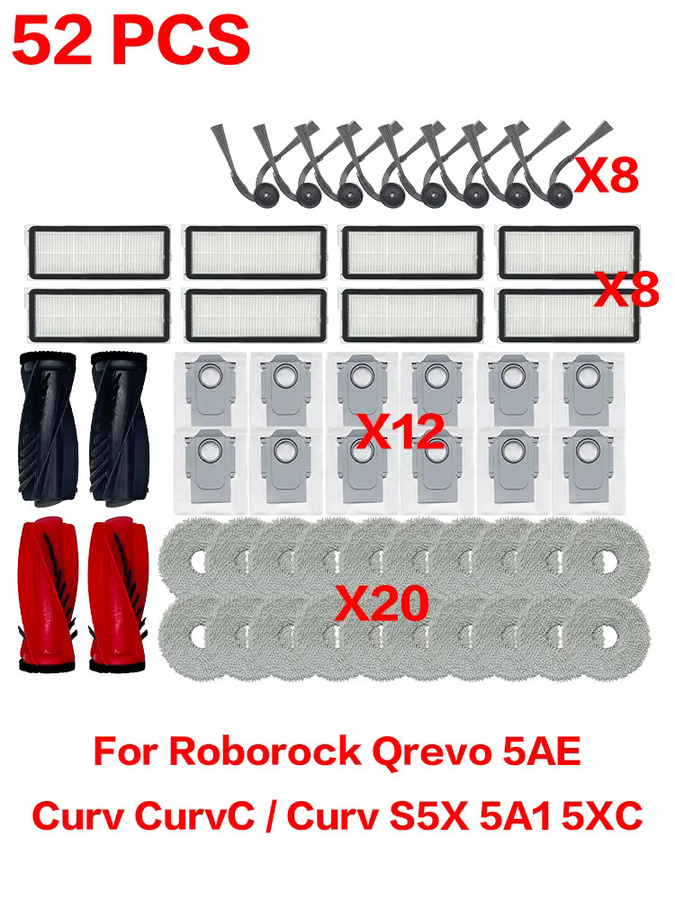 Roborock Zubehör-Set für Qrevo, Curv, S5X, 5AE, 5A1, 5XC: Hauptbürste, Seitenbürste, Wischmopp und Staubbeutel sowie Filter in Multicolour - Bild 2