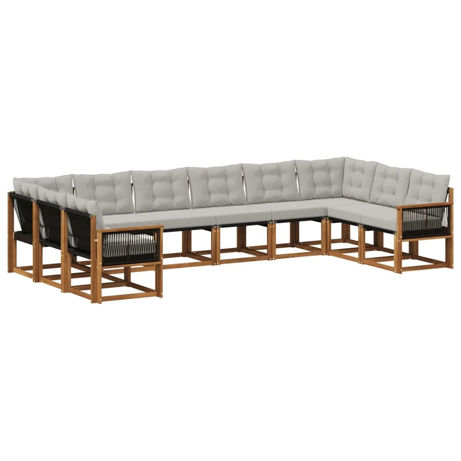 vidaXL Outdoor-Sofagarnitur L-Form aus Akazie mit 10 Kissen in Natur und Hellgrau - Bild 2