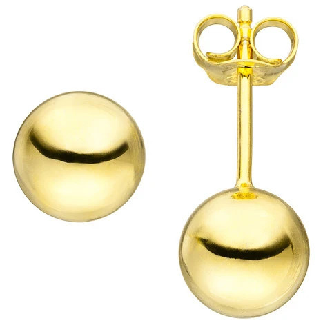 Colfem Ohrstecker Kugel, 925 Silber, gold vergoldet, 8 mm, Unisex - Bild 1