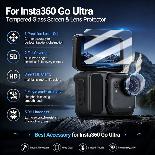 Insta360 Go Ultra Displayschutzfolie aus 9H HD gehärtetem Glas, transparent und kratzfest - Bild 1