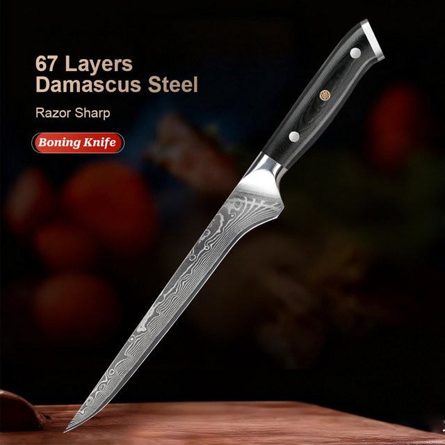 Baovim Ausbeinmesser mit Damaststahlklinge und G10-Griff, 15,24 cm, Silber - Bild 1