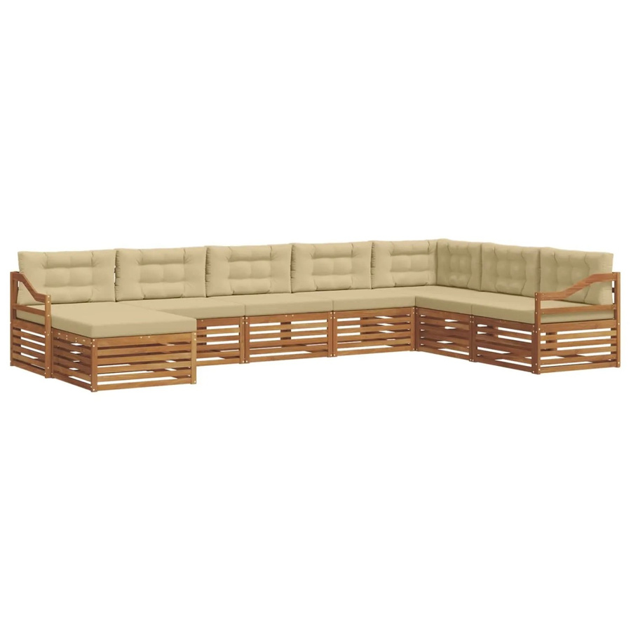vidaXL Sofagarnitur 8-teilig in U-Form aus Massivholz Akazie in Natur und Beige mit Polsterung und Kissen - Bild 2
