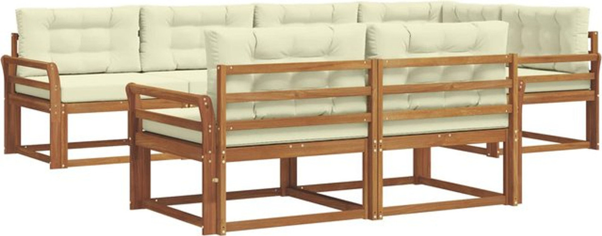7-teilige Outdoor-Sofagarnitur aus Akazie mit Kissen in Natur und Beige von vidaXL - Bild 1
