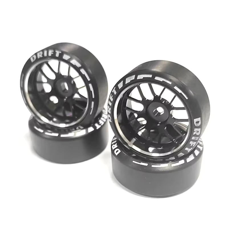 TIMEA RC Felge + Drift Reifen, 4-teiliges Set, 1:28, Metall, Schwarz - Bild 2