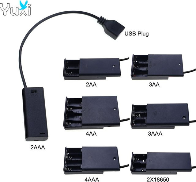 YuXi Batteriehalterung für 18650 AA/AAA Batterien mit USB-Anschluss, Abdeckung und Netzschalter, Schwarz - Bild 1