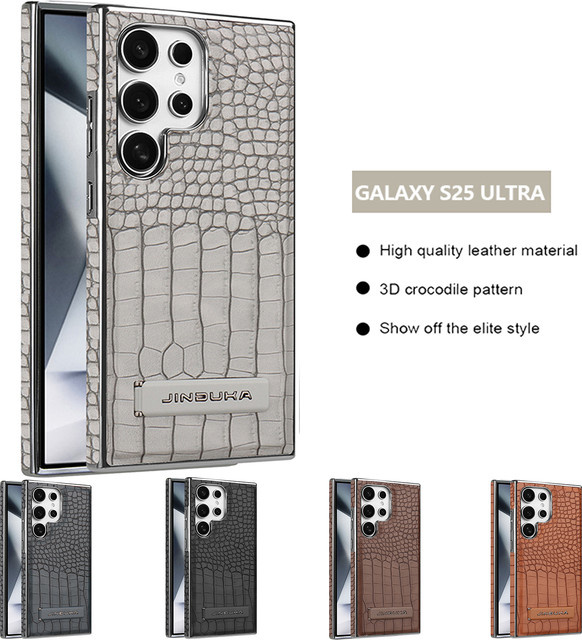 Luxuriöse MagSafe Lederhülle mit Krokodilmuster für Samsung Galaxy S25, S24 Plus und S23 Ultra in Blau mit Flanellfutter und Klappständer - Bild 1