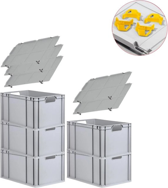 PROREGAL Spar Set mit 5x Eurobox Nextgen Economy in Gelb inklusive Auflagedeckel und 4x Schiebeschnappverschlüssen, H x B x T: 32 x 40 x 60 cm, 65 Liter - Bild 1