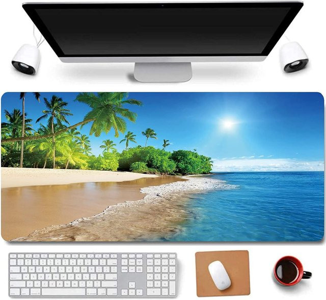 Beach View XL Gaming-Mauspad in Multicolour mit rutschfester Unterseite und genähten Kanten für Laptop, Tastatur und Maus - Bild 1
