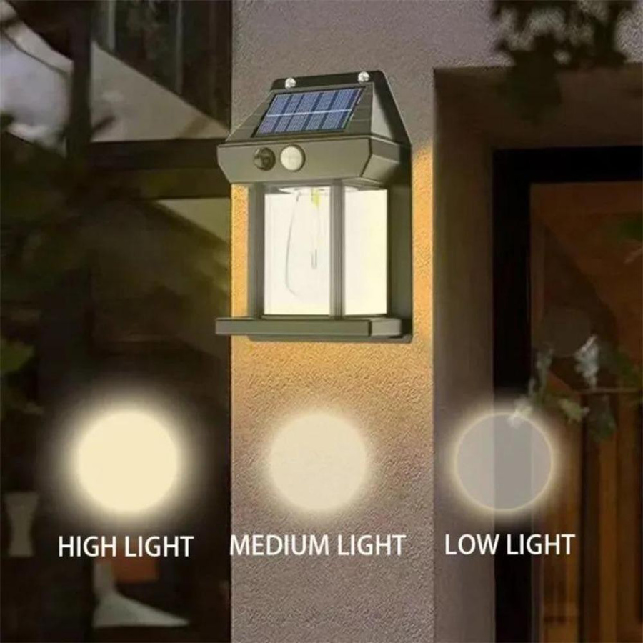 LIUXING Fire Solar Wandleuchten im 4er-Set mit Bewegungssensor und LED-Glühbirne, wasserdicht IP65, Schwarz - Bild 11