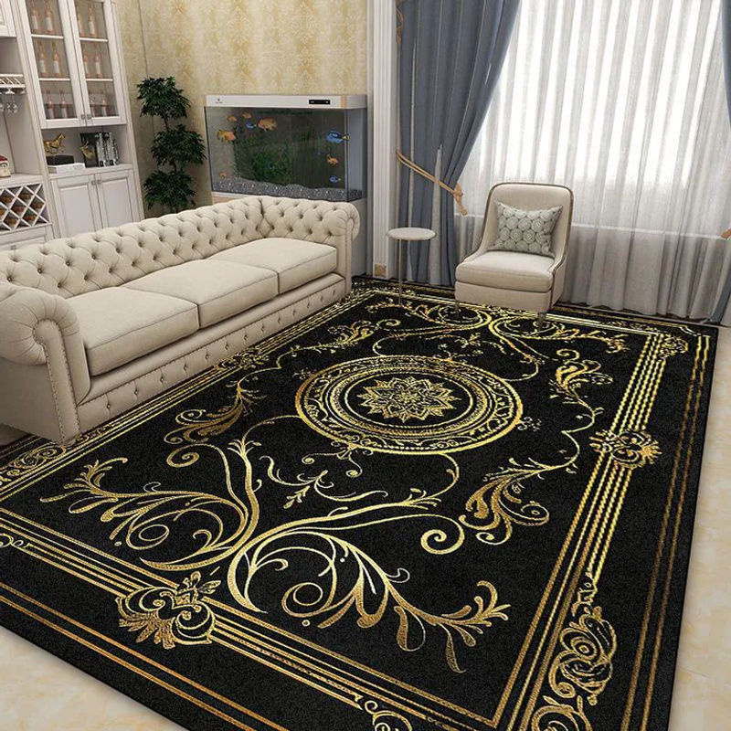 Karpetti Großflächenteppich in Schwarz-Gold, moderner geometrischer Teppich aus Polyester, rutschfest und waschbar, B/T: 200 x 400 cm - Bild 2