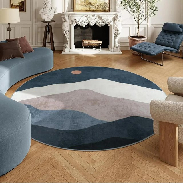 Runder Boho Teppich von JGJG in Blau, weicher Imitation-Kaschmir-Bereichsteppich aus Polyester, waschbar, Durchmesser: 80 cm - Bild 1