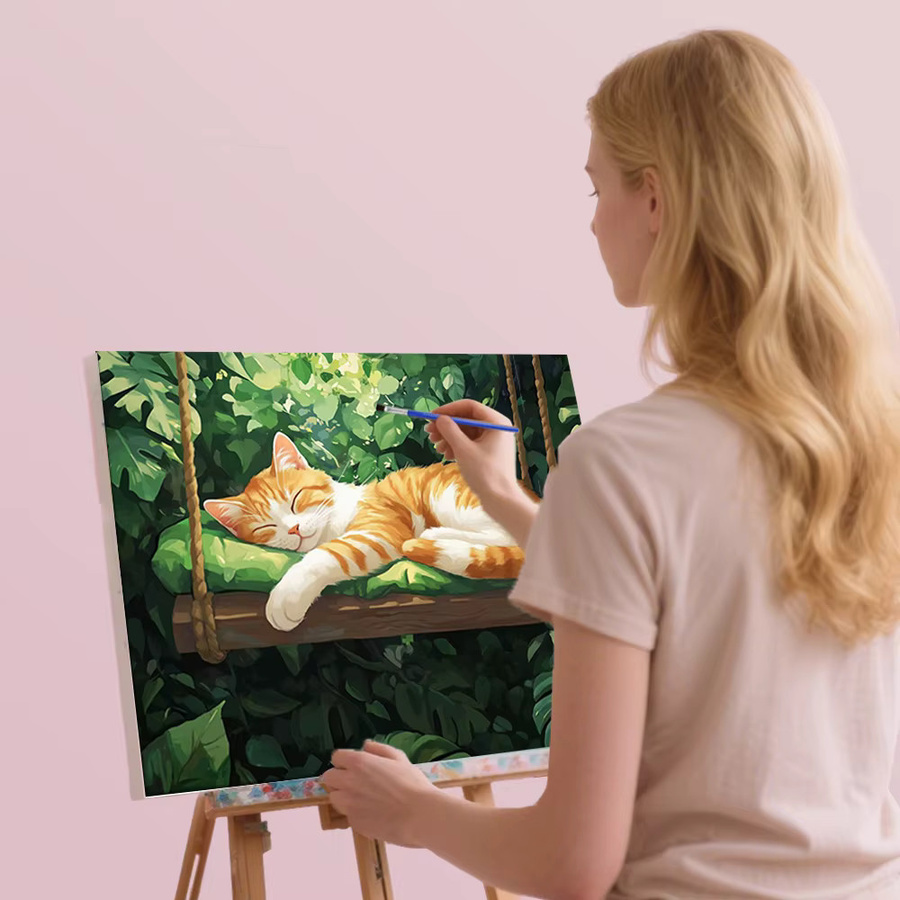 HUACAN Malen nach Zahlen Set mit Katzen-Motiv auf Leinwand, Mehrfarbiges Tier-Malset für kreative Hobby-Projekte und Weihnachtsgeschenke - Bild 3