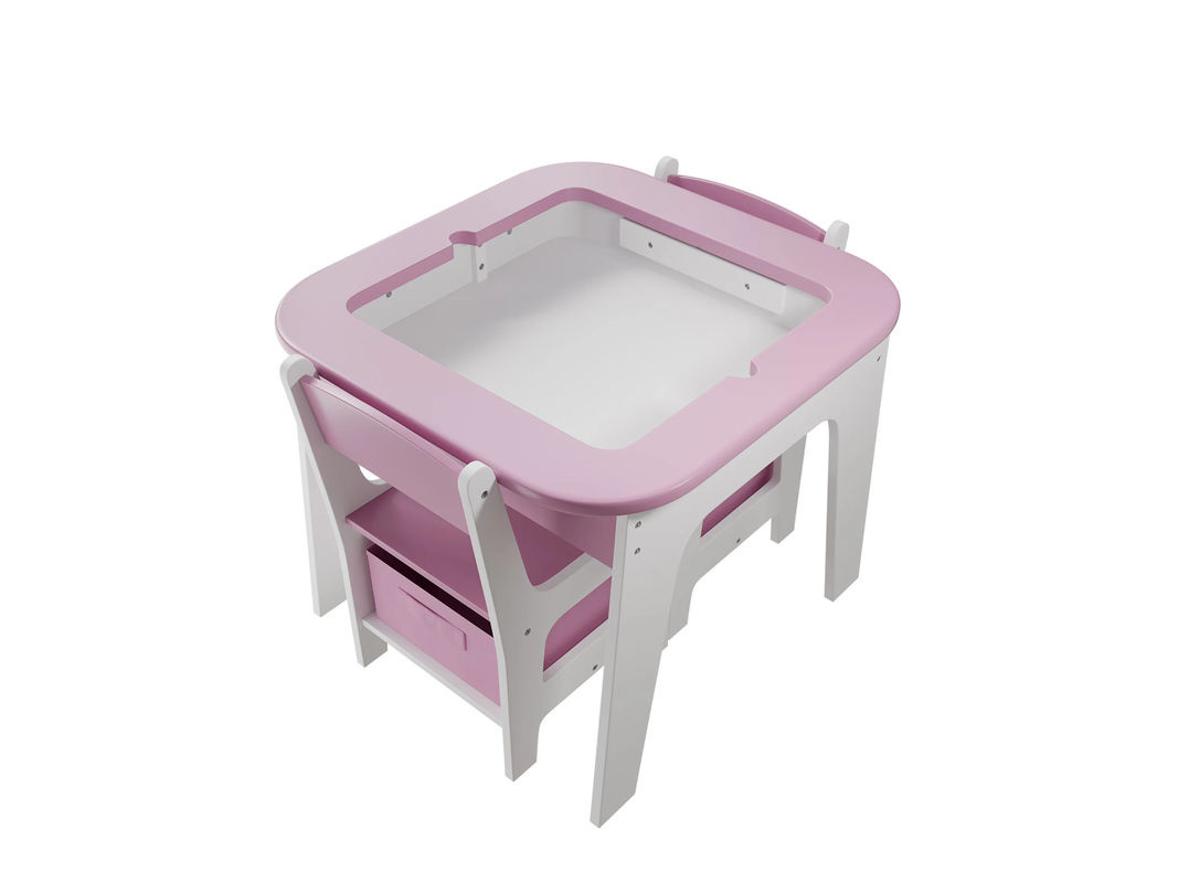 Juskys Kindersitzgruppe Milou aus Holz mit Tisch, 2 Stühlen und Stauraum in Rosa - Bild 2