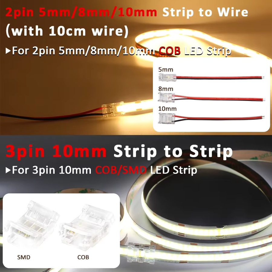 5er Set LED Streifen Stecker L-Form für COB SMD RGB CCT in Transparent, Breite: 5 mm, 8 mm oder 10 mm - Bild 4