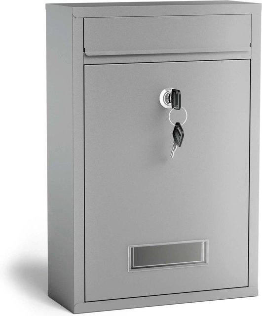 Wiltec Briefkasten V11 aus Edelstahl in Silber, Wandmontage mit Namensschild und 2 Schlüsseln - Bild 1