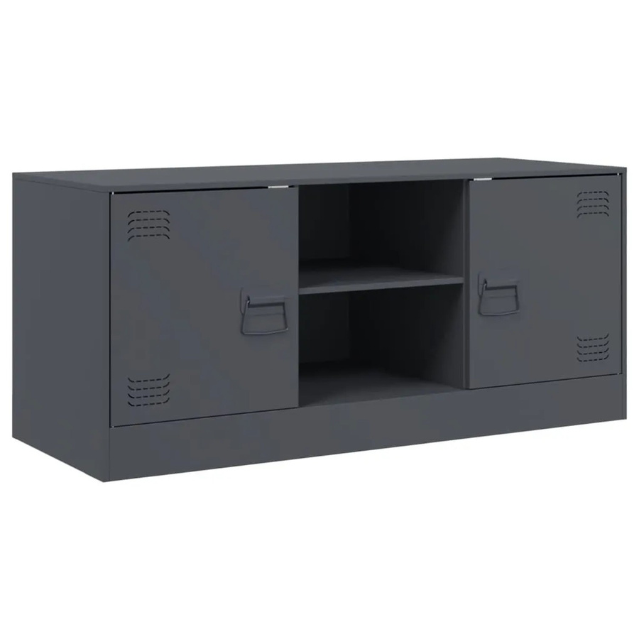 vidaXL TV-Schrank aus Metall in Anthrazit im Industrial Design, B/T/H: 99 x 39 x 44 cm - Bild 2