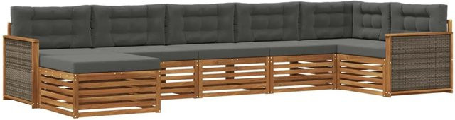 vidaXL Outdoor-Sofagarnitur L-Form aus Massivholz Akazie mit 7 Kissen in Natur und Anthrazit - Bild 1